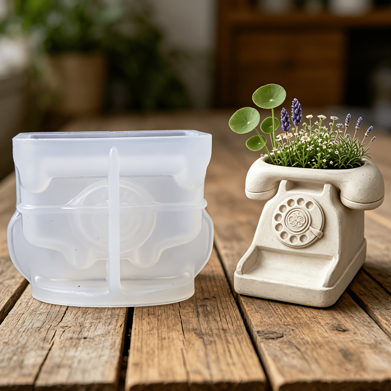 Succulent Set - แม่พิมพ์ซิลิโคนรูปโทรศัพท์โบราณ 3 มิติ สำหรับทำกระถางต้นไม้ กระถางดอกไม้ ดินปั้น