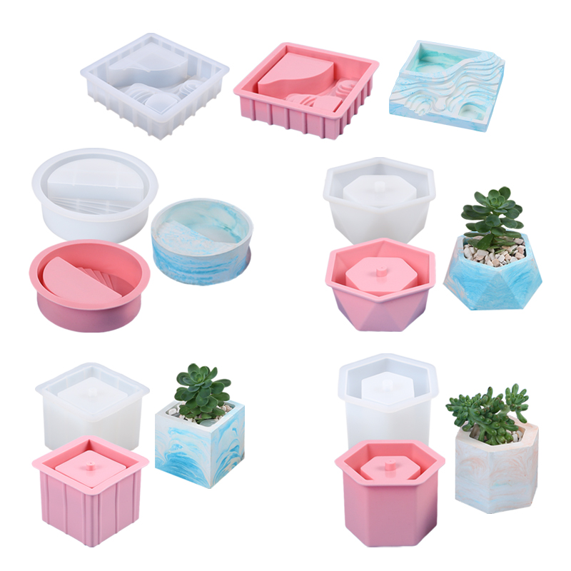 Succulent Set - แม่พิมพ์ซิลิโคนสำหรับกระถางต้นไม้อวบน้ำกระถางดอกไม้แม่พิมพ์ทำจากดินซีเมนต์ทำจากยิปซั่มการตกแต่งบ้านหล่อสบู่งานฝีมือ