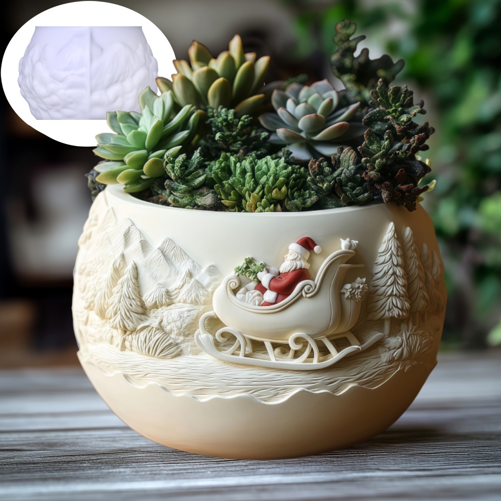 Succulent Set - แม่พิมพ์ซิลิโคนรูปซานตาคลอสบนเลื่อนไม้ซีดาร์ สำหรับทำเทียน ถ้วย กระถางต้นไม้ ซานตาคลอส กระถางต้นไม้ไม้อวบน้ำ