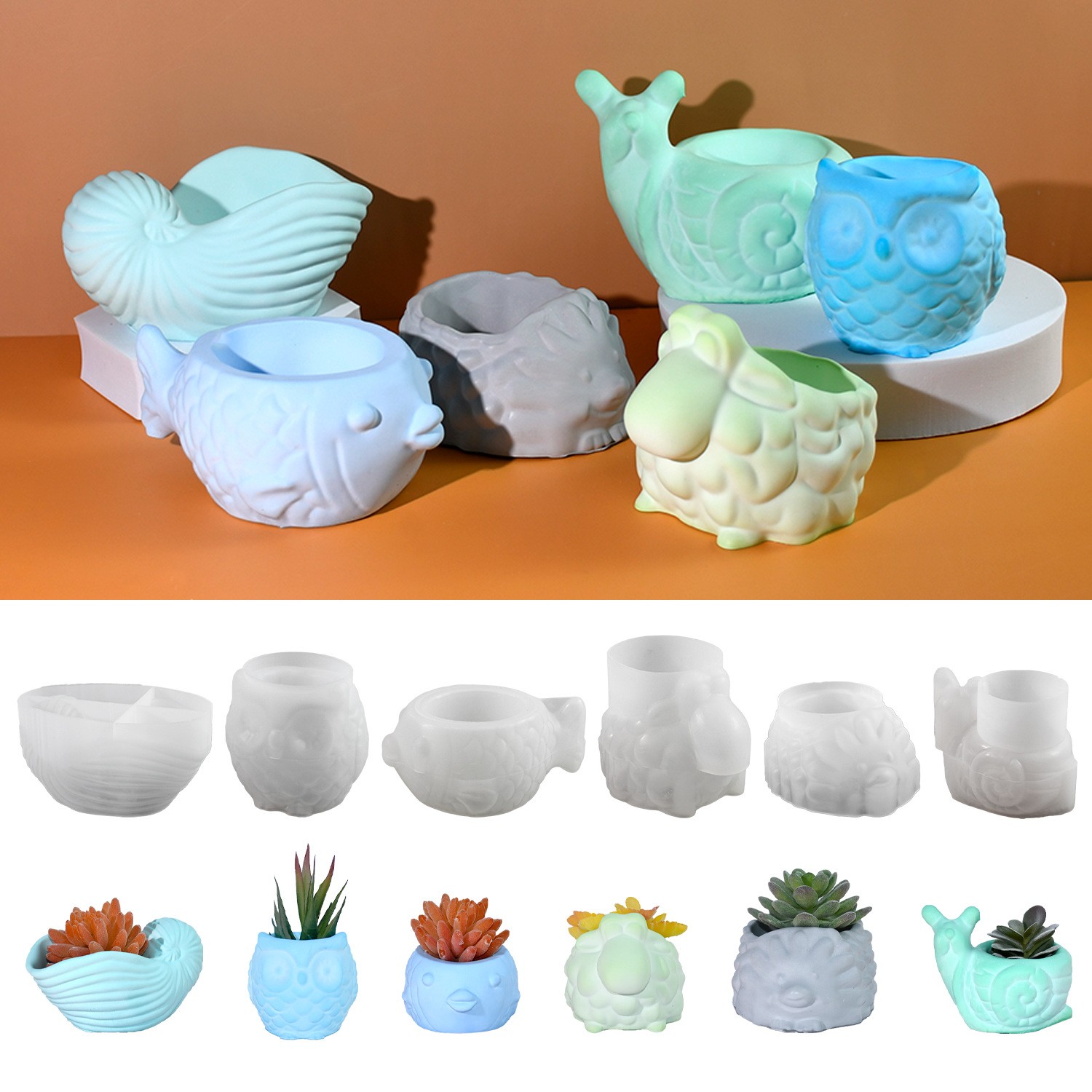 3D สัตว์ดอกไม้หม้อแม่พิมพ์ซิลิ - Succulent Set บทวิจารณ์และราคา