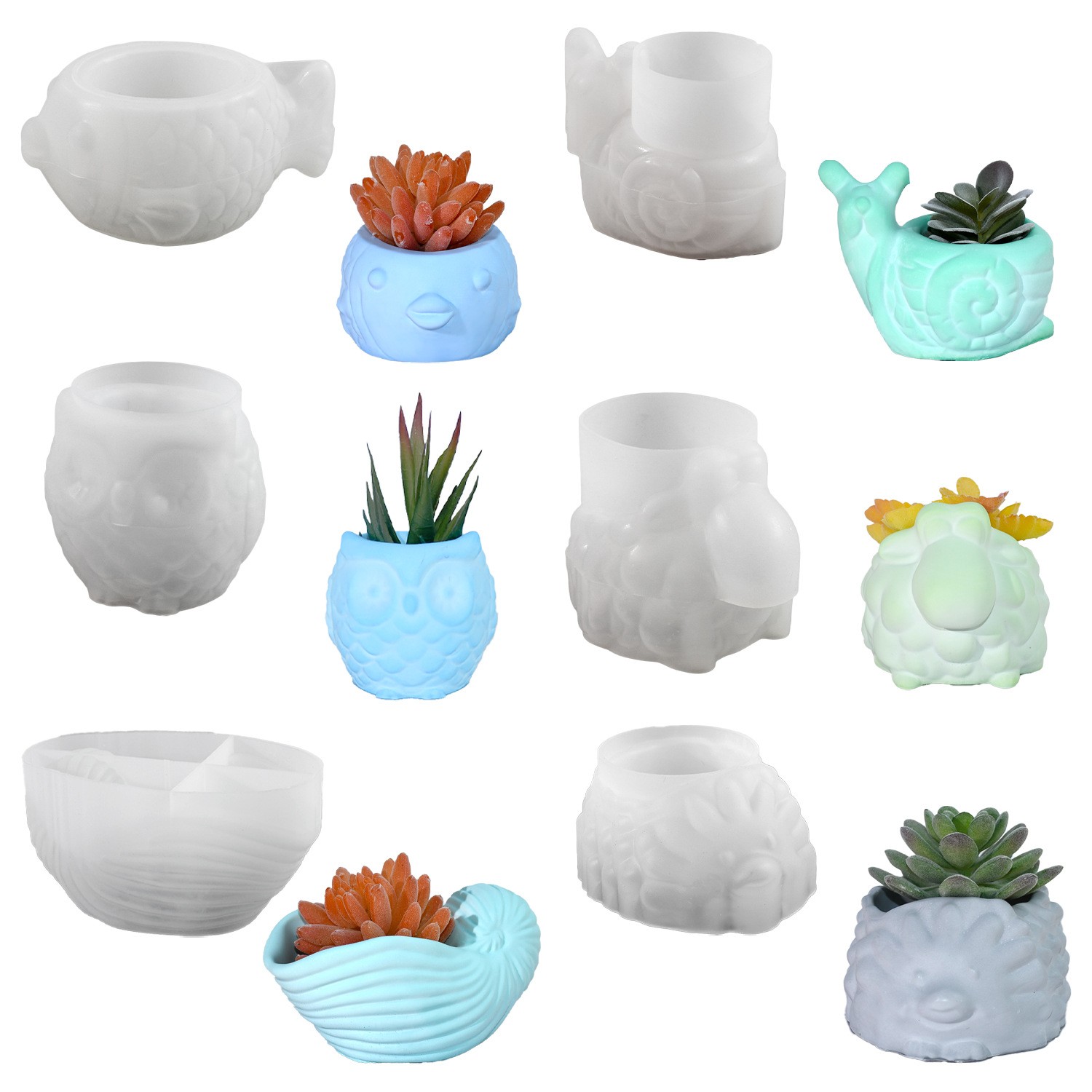 3D สัตว์ดอกไม้หม้อแม่พิมพ์ซิลิ - Succulent Set บทวิจารณ์และราคา