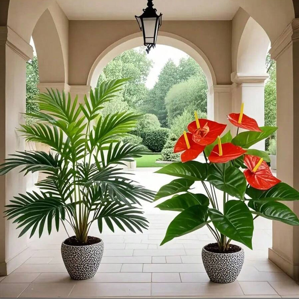 2 ชุดขนาดใหญ่พืชปาล์มประดิษฐ์แ - Fiddle Leaf Fig บทวิจารณ์และราคา